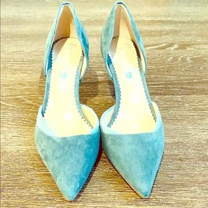 Boden Teal Suede Kitten Heels